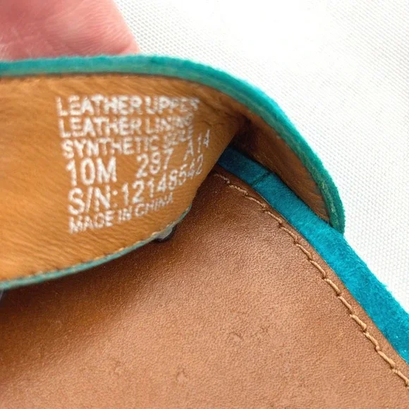 Tory Burch Teal Blue Suede Cork Wedge Sandals Ankle Strap Gold Logo Sz 10M - Picture 6 of 6